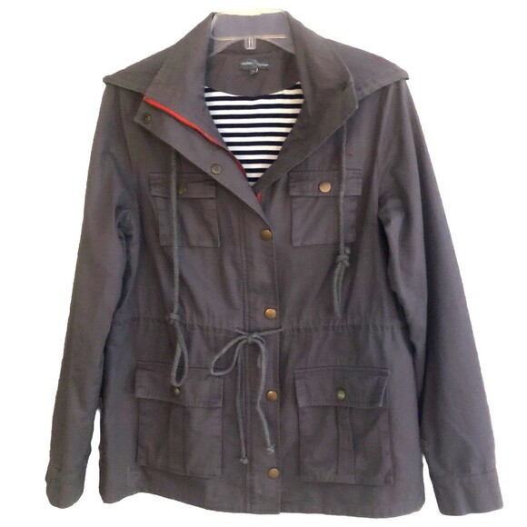 Market & Spruce Chaplin Hooded Anorak Jacket Womens Sz M Military Utility Cargo - Picture 3 of 15